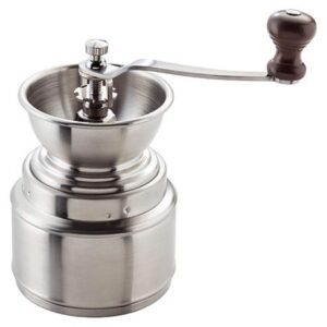Molino manual tradicional pequeño tolva y base acero inoxidable.