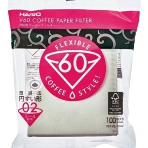Filtros cónicos en papel Hario 02 para dripper V60. Paquete de 100 unidades