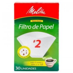 Filtros de papel Melitta cónicos blancos No. 2. Caja x 30 unidades